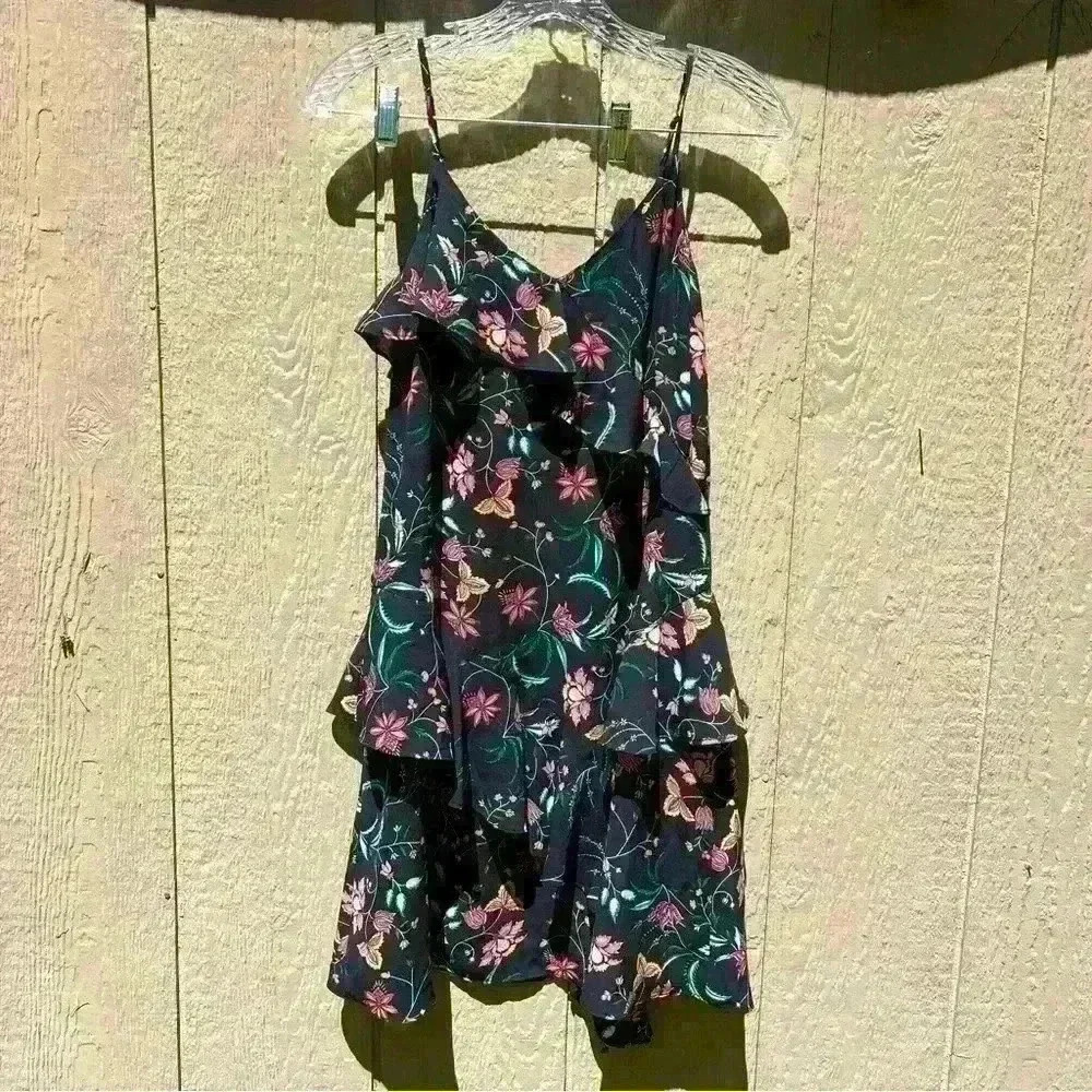 Cece Desert Bloom Black Ruffle Detail Front Mini Dress Size XS